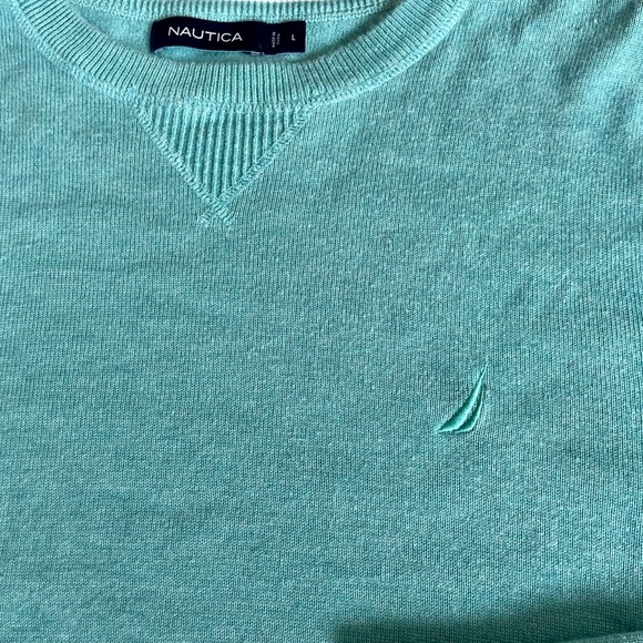 Nautica Men's Large Crewneck Long Sleeve Knit Sweater. Teal Color. - Picture 4 of 6